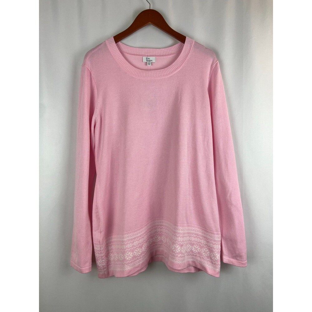 NWT Kim Rogers Women's XL Sweater Pink Crew Neck Coquette Pattern Feminine Flowy